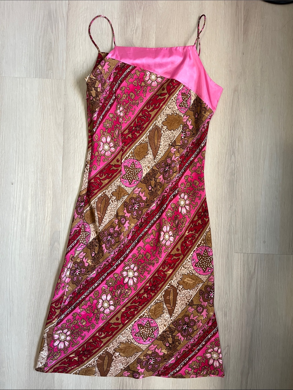 Zige Y2K Pink Floral Fairy Midi Slip Dress with Paisley Print size small